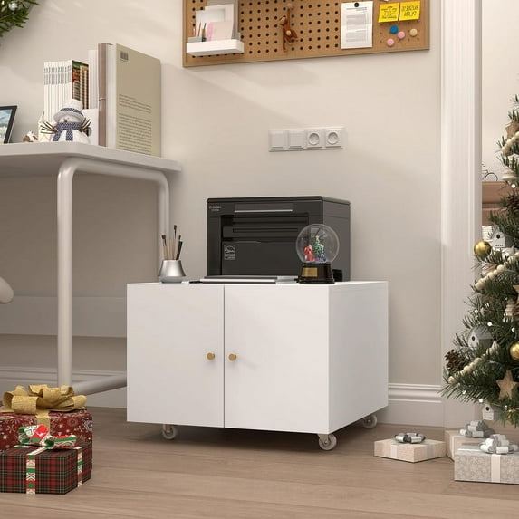 Metal Lateral Filing Cabinet, Printer Stand with Storage, Under Desk Filing Cabinet with Paper Storage Shelf, File Cabinet with Lock, Printer Holder with Wheels for Home Office