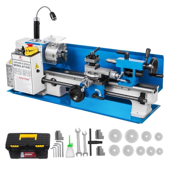 Metal Lathe 7x14 Inch Precision Mini Lathe 550W Variable Speed 50-2500 RPM with Movable Lamp & Emergency Stop