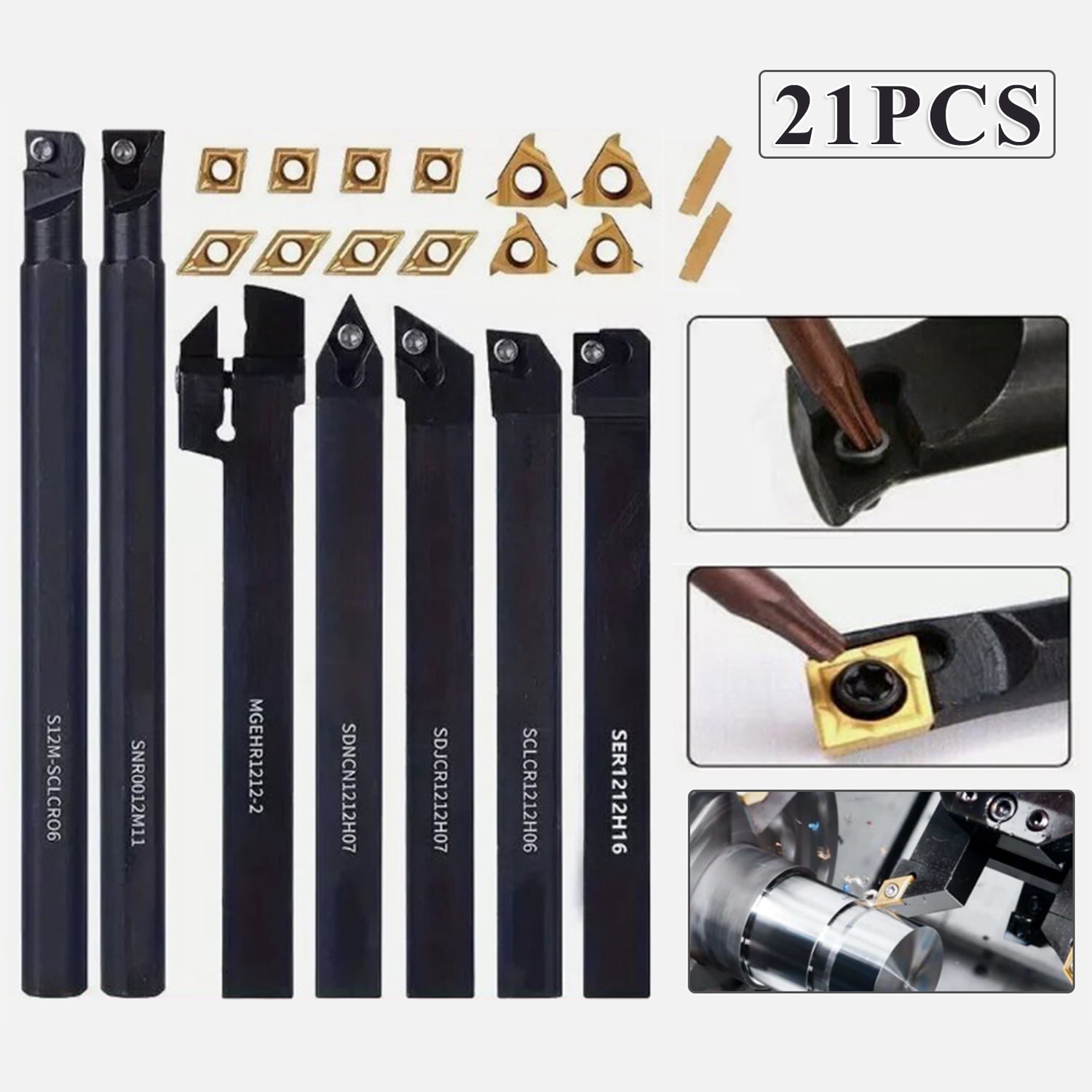 Metal Lathe Tools Bit Set, 21PCS 1/2