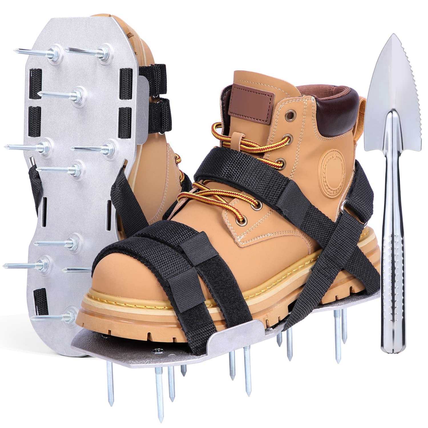 Metal Lawn Aerator Shoes  Upgraded Aluminum Aerating Shoe With 2.2" Durable Spikes Free-installation Spiked Sandals Stainless Steel Shovel For Yard Patio Garden Grass