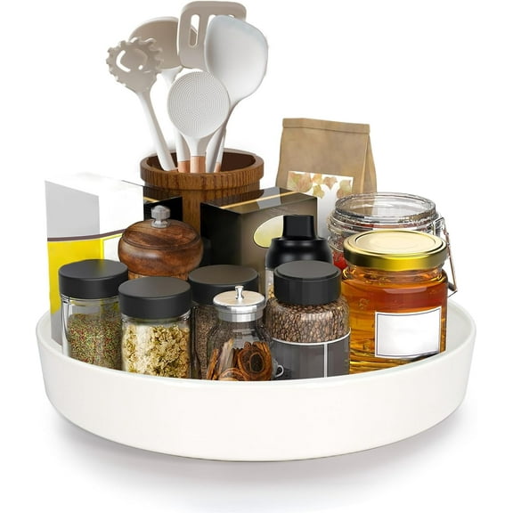 Metal Lazy Susan Organizer, 10 Inch Anti-Rust Turntable for Cabinet, Kitchen, Dining Table, Bathroom  Rotating Spice Rack, Spinner Storage, Round Carousel Organizer for Countertop White