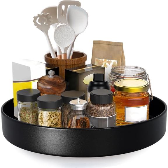 Metal Lazy Susan Organizer, 12 Inch Anti-Rust Turntable for Cabinet, Kitchen, Dining Table, Bathroom Rotating Spice Rack, Spinner Storage, Round Carousel Organizer for Countertop Black