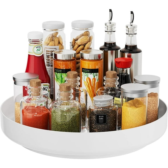 Metal Lazy Susan Turntable Organizer for Cabinet Storage Kitchen Countertop Bathroom Refridgerator Table Storage,13 Inch White