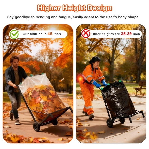 Metal Leaf Bag Holder, 50-55 Gallon Adjustable Trash Bag Holder with Wheels