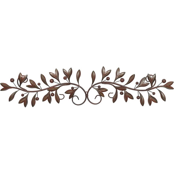 Metal Leaf Home Wall r Long Horizontal Vine Wall Sculpture with Green Accents, Wall Art 48" x 1" x 9", Red