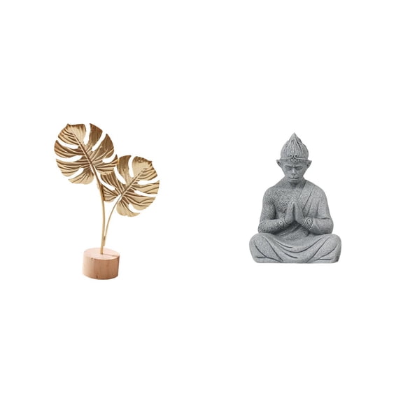 Metal Leaf Sculpture Monkey Buddha Statue Sandstone Base Unique Table Decor for Hotel Patio Backyard Parties