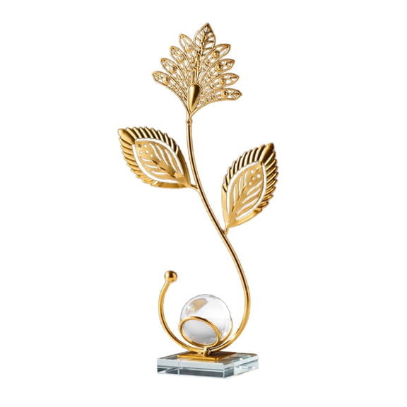 Metal Leaf Sculpture with Base Nordic Leaf Figurine Decorative Leaves Statue Style B