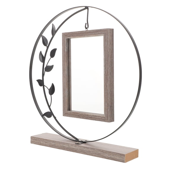 Metal Leaf Shaped Floating Photo Frame in Black for Office Desk Decor with Dual Sided Display
