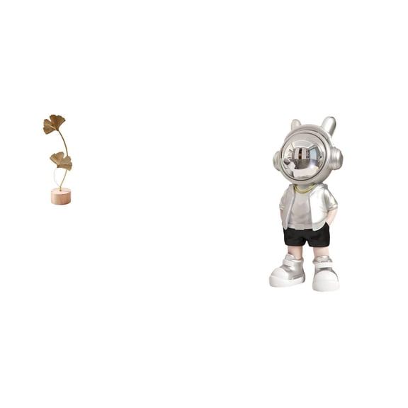 Metal Leaf Statue Art Figurine Astronaut Tabletop Ornament Iron Wood Resin Design for Office and Party Display
