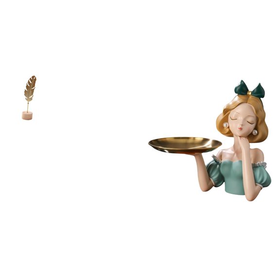 Metal Leaf Statue Leaf Sculpture Resin Girl Figurine Storage Tray Iron Base for Birthday Gift Decor