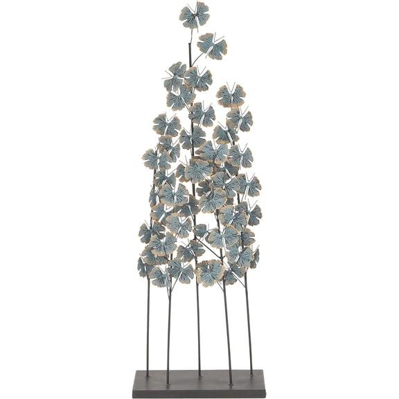 Metal Leaf rative Sculpture Home r Statue with Gold Accents, Accent Figurine 13" x 6" x 37", Teal