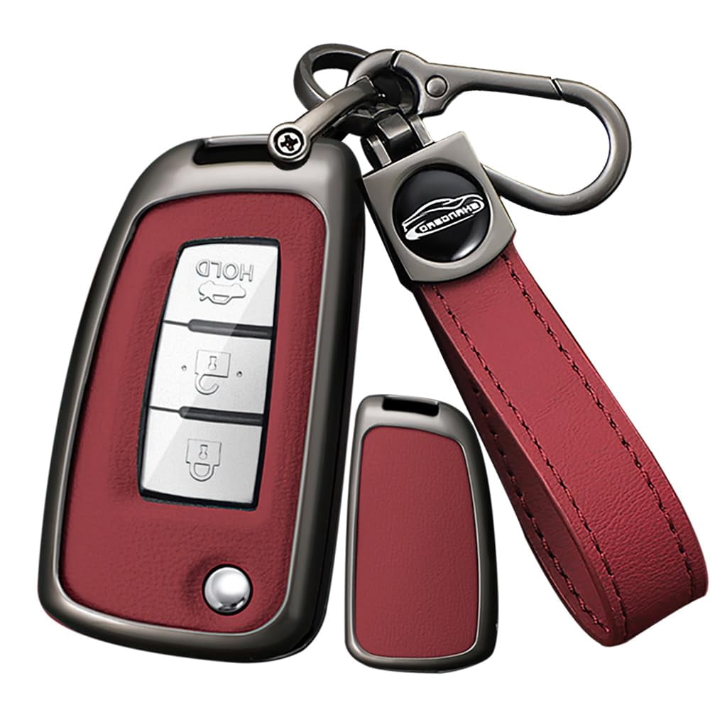 Metal & Leather 2/3/4 Button Flip Key Fob Cover Case Compatible with Nissan Rogue S Rogue Select Rogue Sport Sylphy Pulsar Sentra fit for Infiniti Keyless Key Holder with Keychain