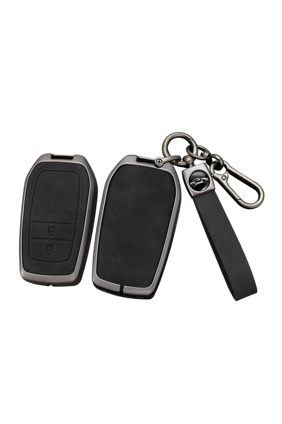 Metal Leather 2 Button Key Fob Cover Case Fit for Toyota Land Cruiser Venza RAV4 Corolla Se Grand Highlander Tundra Crown Tacoma TRD Keyless Key Shell with Keychain