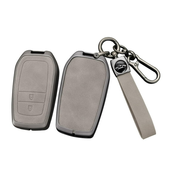 Metal Leather 2 Button Key Fob Cover Fit for Toyota Corolla RAV4 Camry GX FJ150 Prius Yaris Land Cruiser Highlander LX RX NX Hilux Previa Aygo Prado Levin Keyless with Keychain