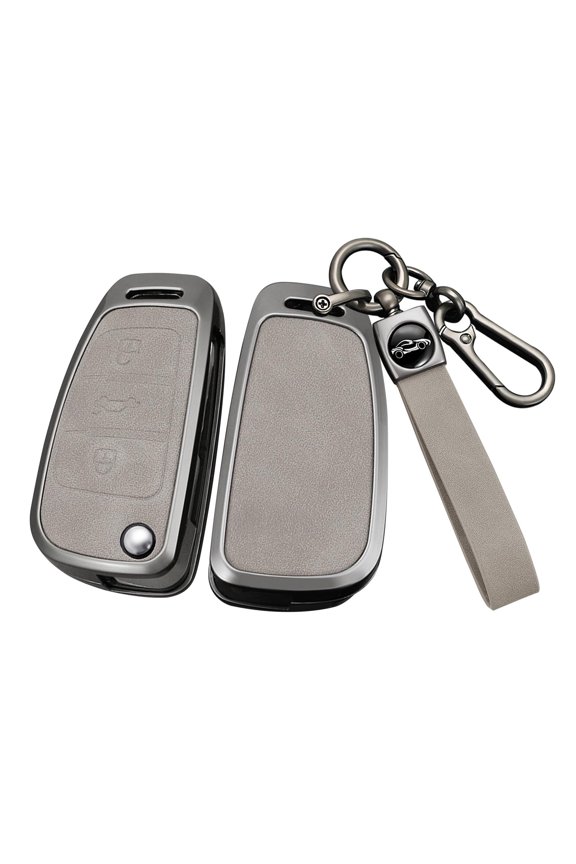Metal Leather 3 Button Flip Key Fob Cover Fit for Audi A1 A3 2015 Q3 Q7 R8 A6L TT S6 Key Case Keyless with Leather Keychain