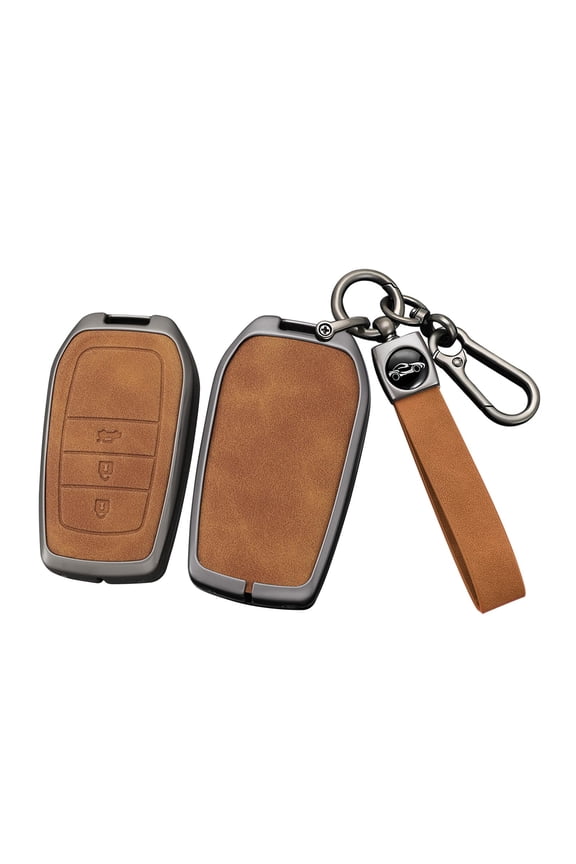 Metal Leather 3 Button Key Fob Cover Case Fit for Toyota Land Cruiser Venza RAV4 Corolla Se Grand Highlander Tundra Crown Tacoma TRD Keyless Key Shell with Keychain