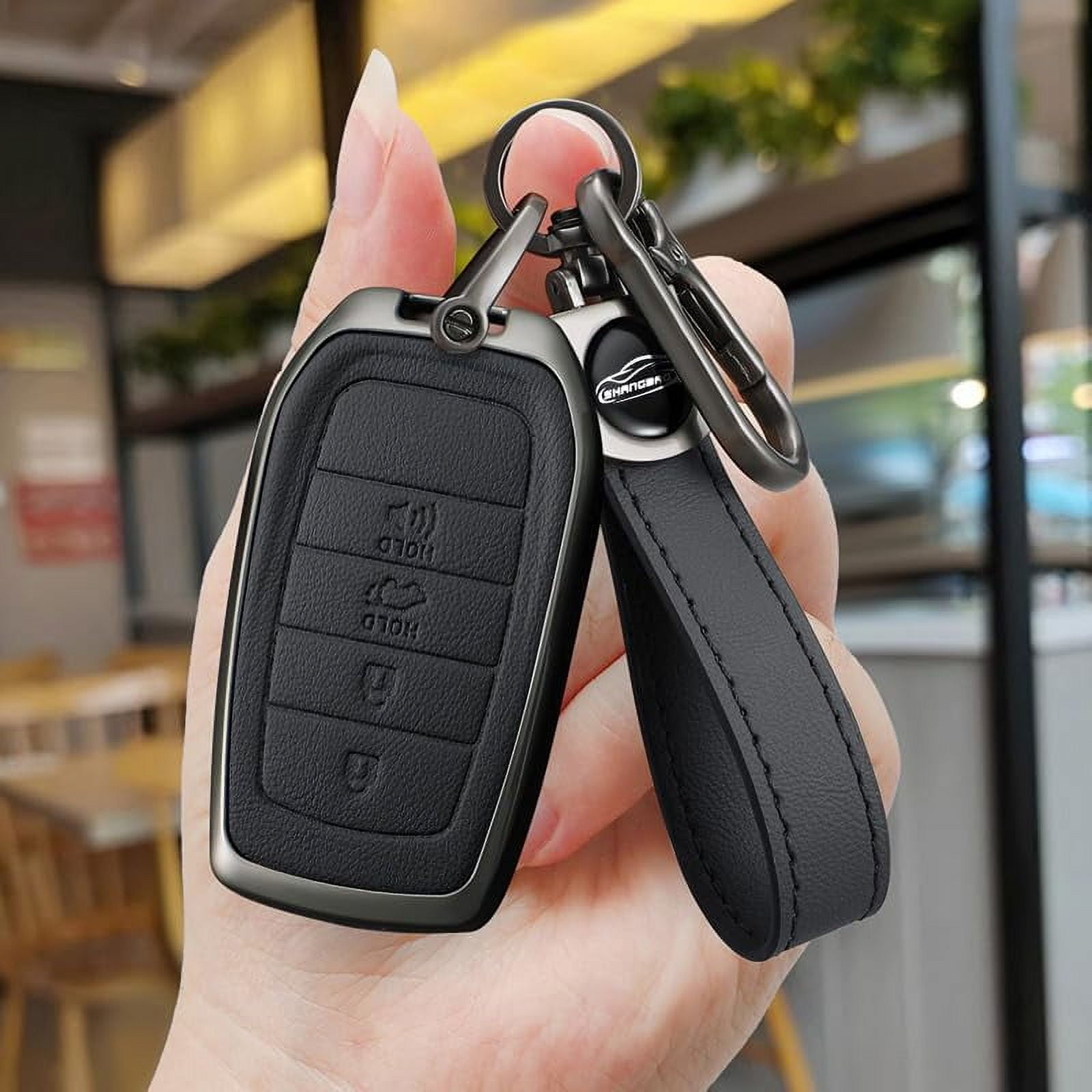 Metal & Leather 4 Button Key Fob Cover Case Compatible with Toyota 2019 ...