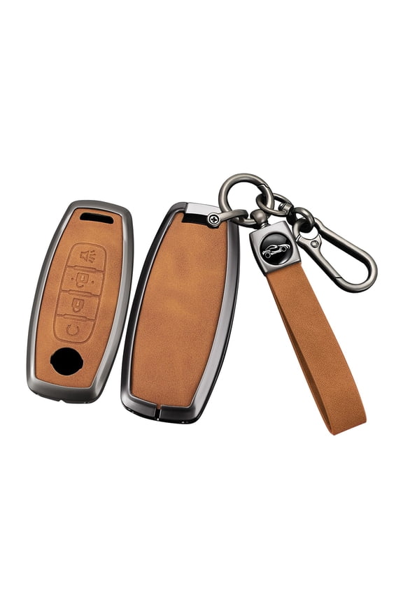 Metal Leather 4 Button Smart Key Fob Cover Case Fit for Nissan Kicks 2023 2024 Pathfinder Rogue Key Protector Keyless with Keychain