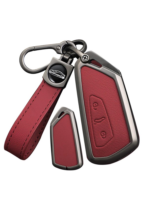 Metal & Leather Fit for VW Key Fob Cover Case Compatible with VW ID.4 2023 ID.3 Golf 8 Skoda Octavia Seat Leon MK4 Keyless Key Protectorwith Leather Keychain
