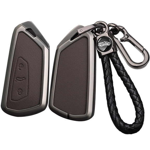 Metal & Leather Fit for Volkswagen Key Fob Cover Case Compatible with VW ID.4 2023 ID.3 Golf 8 Skoda Octavia Seat Leon MK4 Keyless Key Protector with Leather Keychain