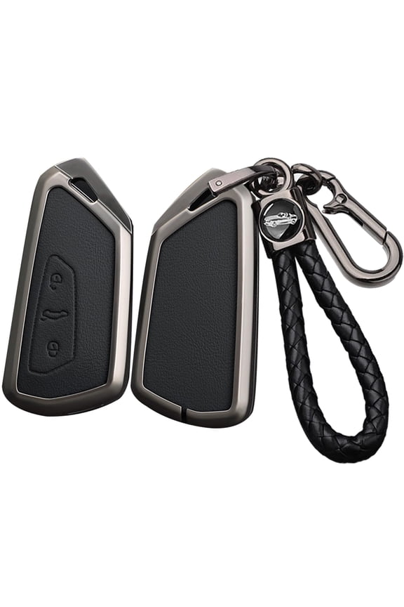 Metal & Leather Fit for Volkswagen Key Fob Cover Case Compatible with VW ID.4 2023 ID.3 Golf 8 Skoda Octavia Seat Leon MK4 Keyless Key Protector with Leather Keychain