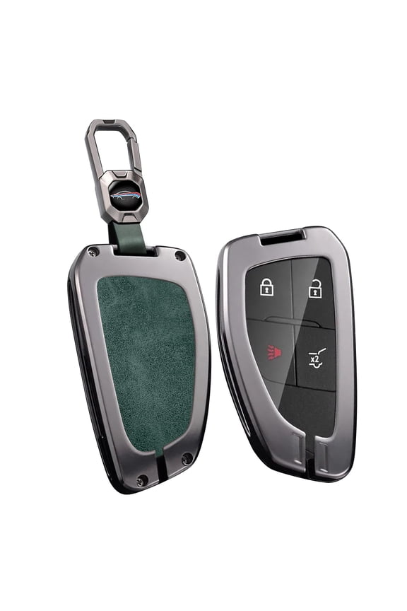 Metal and Leather Key Fob Case Fit for GMC Hummer EV Yukon Canyon Sierra Acadia Terrain 2021-up Smart Remote Car Key Bag Antiscratched Key Shell Cover with Keychain