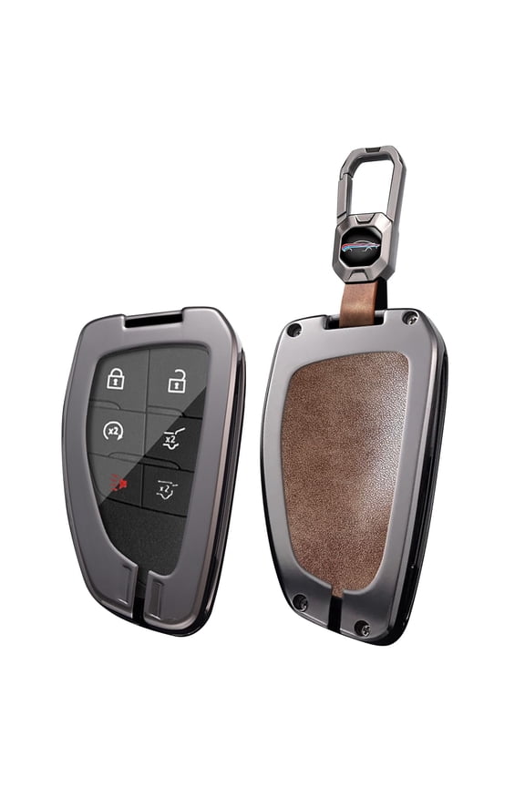 Metal and Leather Key Fob Case Fit for GMC Hummer EV Yukon Canyon Sierra Acadia Terrain 2021-up Smart Remote Car Key Bag Antiscratched Key Shell Cover with Keychain