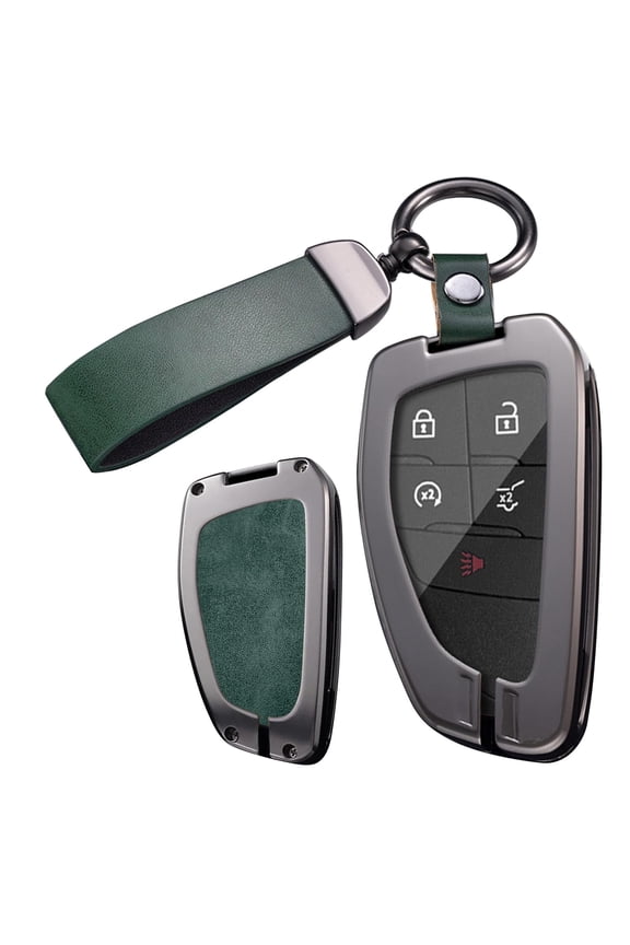 Metal and Leather Key Fob Case Fit for GMC Hummer EV Yukon Canyon Sierra Acadia Terrain 2021-up Smart Remote Car Key Bag Antiscratched Key Shell Cover with Keychain