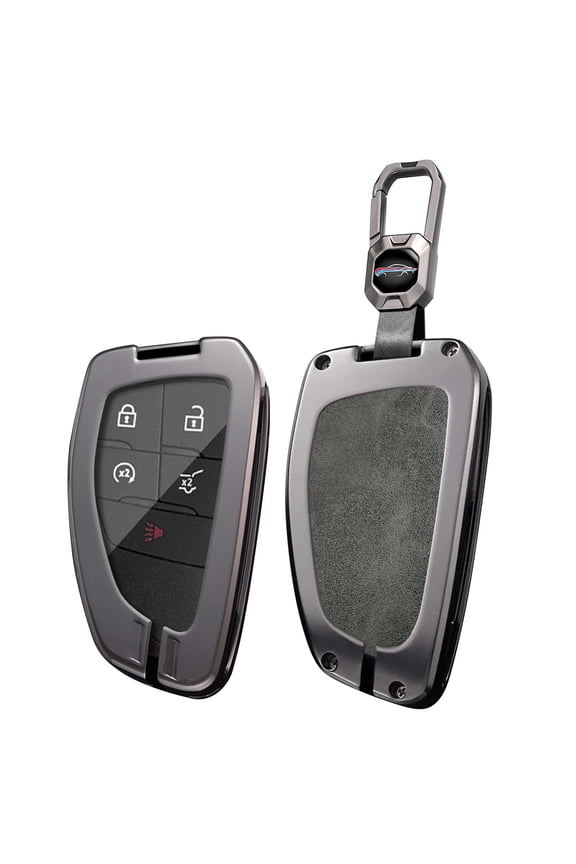 Metal and Leather Key Fob Case Fit for GMC Hummer EV Yukon Canyon Sierra Acadia Terrain 2021-up Smart Remote Car Key Bag Antiscratched Key Shell Cover with Keychain
