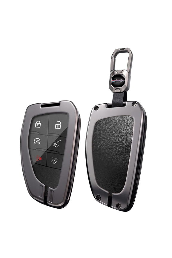 Metal and Leather Key Fob Case Fit for GMC Hummer EV Yukon Canyon Sierra Acadia Terrain 2021-up Smart Remote Car Key Bag Antiscratched Key Shell Cover with Keychain