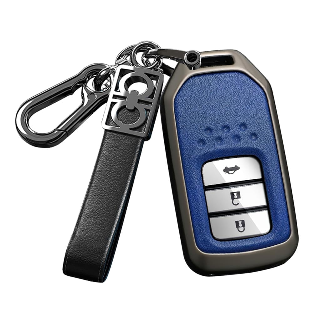 Metal and Leather Key Fob Housing Car Key Holder Fit for Honda Civic Accord Pilot CRV HRV CRZ Fit Odyssey JED Crosstour Ridgeline Crider Spirior Accessories