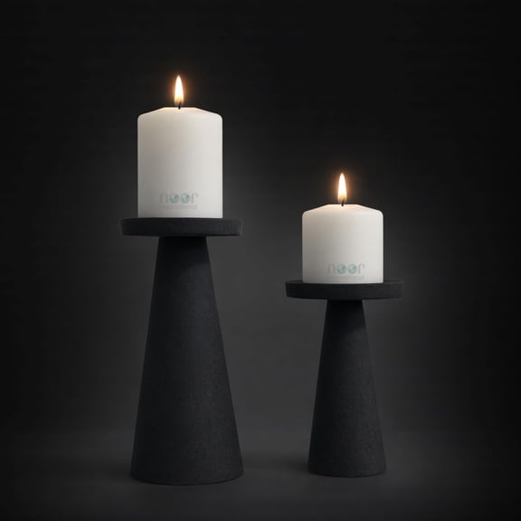 Metal Leather Textured Pillar Candle Holder Set, Tabletop Centerpiece, Black, 2-Piece