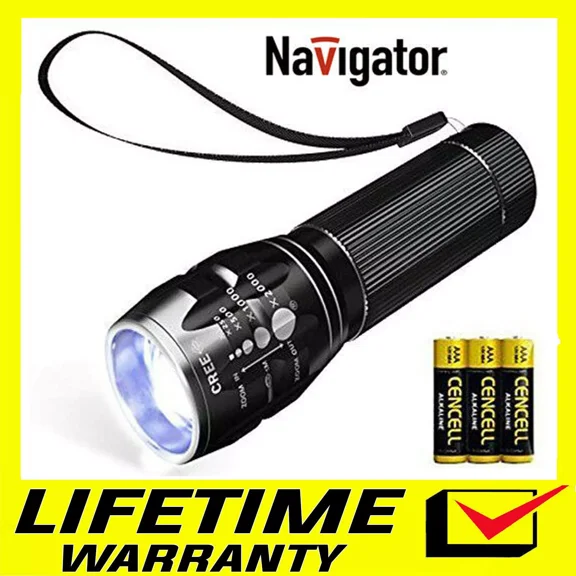 Metal Led Flashlight Torch With Zoomable Adjustable Focus Light Battery Included