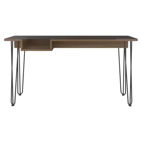 Metal Legs, Glass Top Industrial Desk | Mahogany for Office | Years of Trouble - free Use