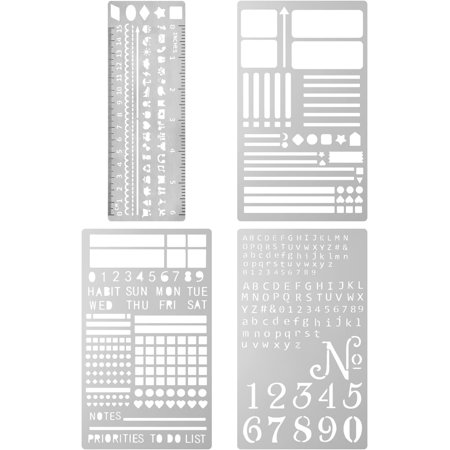 Metal Letter Number Stencils, Letter Number Alphabet Fonts Templates,Metal Alphabet Stencils for Engraving Painting Journaling Bookmark Flower Vines DIY(4 pcs)