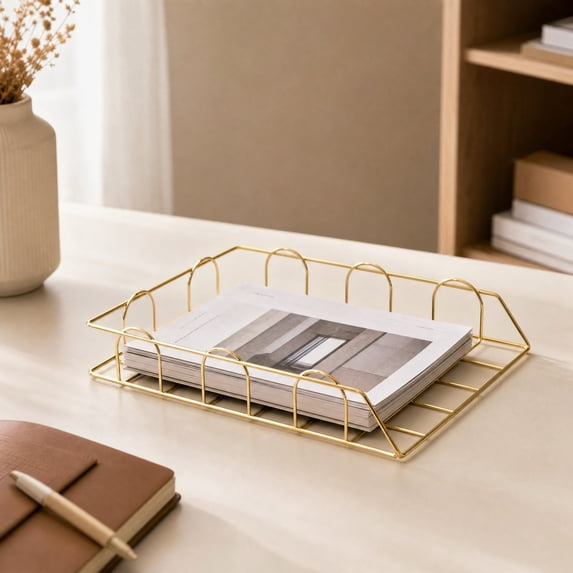 Metal Letter Tray Desktop Paper Organizer – Stackable A4 Letter Size Metal File Tray for Office Desk, Mail, Papers, Notebooks