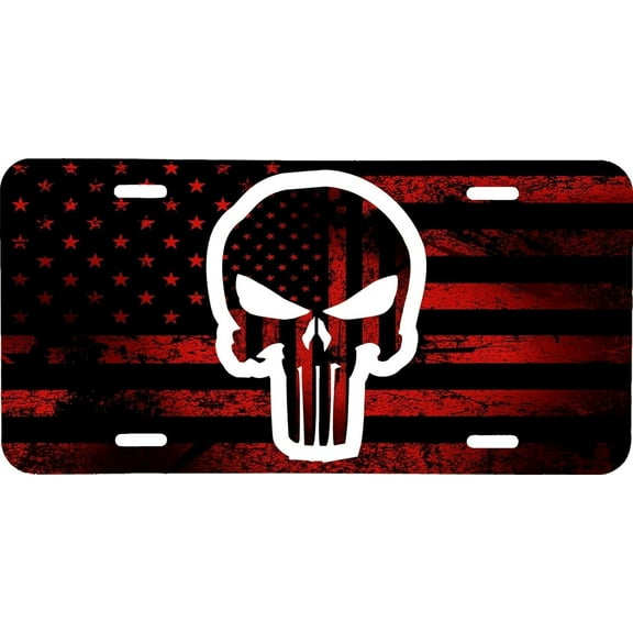 Metal License Plates For Red Usa Flag With For Punisher Fans Skull License Plate Vehicle Auto Vehicle Tag Truck Tractor Trailer Semi Tyl Design-Tf-86-61