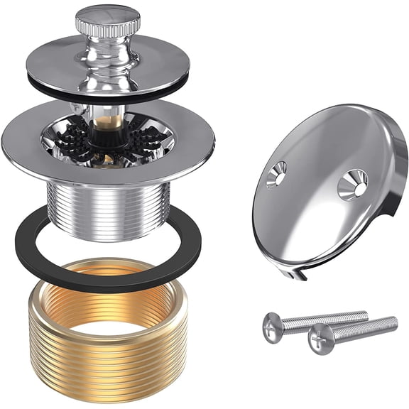 All Metal Lift & Turn Bathtub Drain Kit with Two-Hole Overflow Faceplate, Replacement Bath Tub Trim Set Fine/Coarse Thread Conversion Assembly, Drains and -Chrome Plated