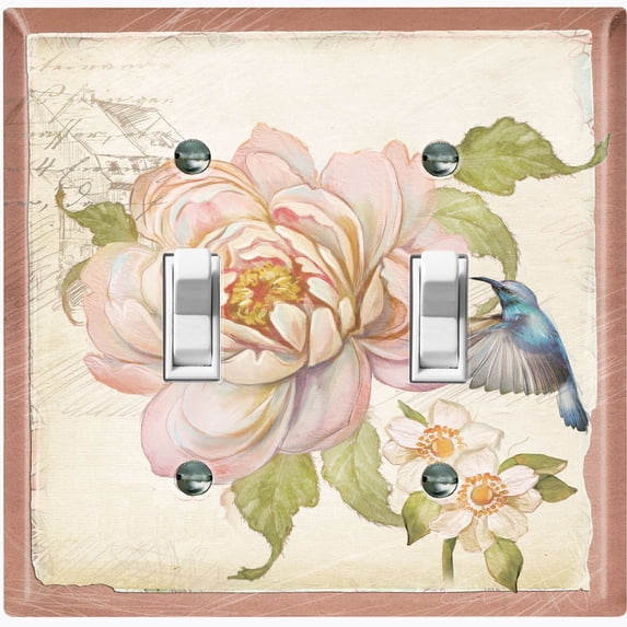 Metal Light Switch Plate Cover Antique Floral Hummingbird Home Sketch FLW097