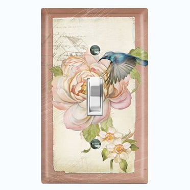 Metal Light Switch Plate Cover Antique Floral Hummingbird Home Sketch FLW097