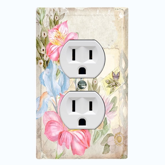 Metal Light Switch Plate Cover Antique Floral Nature Postcard Damask Tile FLW089