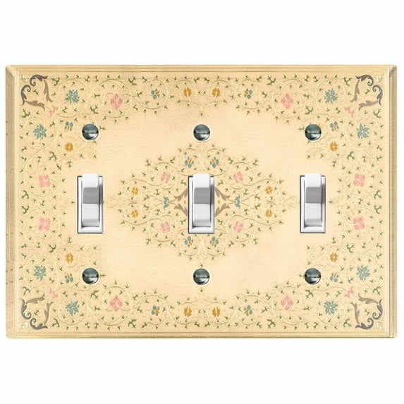 Metal Light Switch Plate Cover Antique Pastel Floral Tile Frame Yellow FLW077