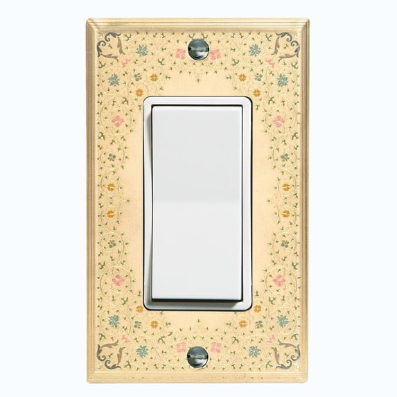 Metal Light Switch Plate Cover Antique Pastel Floral Tile Frame Yellow FLW077