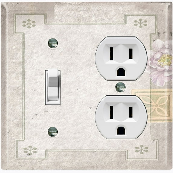 Metal Light Switch Plate Cover Antique Vintage Floral Frame Tile Gray FRA088