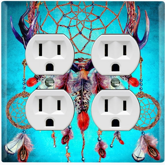 Metal Light Switch Plate Cover Beaded Feather Dreamcatcher Teal DRM004