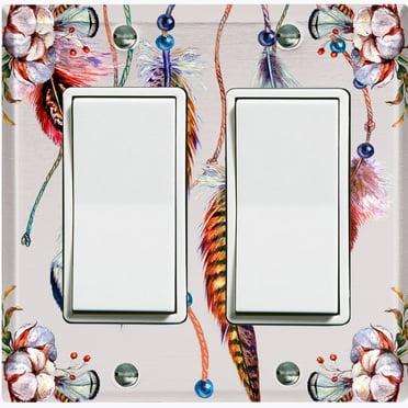 Metal Light Switch Plate Cover Beaded Feather Flower Strings DRM011