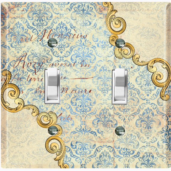 Metal Light Switch Plate Cover Beige Blue Floral Letter Damask Frame Trim DAM060