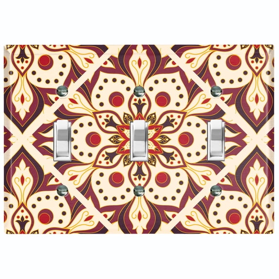 Metal Light Switch Plate Cover Beige Burgundy Mandala Flower Tile Pattern MDL032