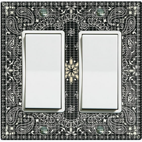 Metal Light Switch Plate Cover Black Floral Bandana Paisley Tile Pattern TIL046