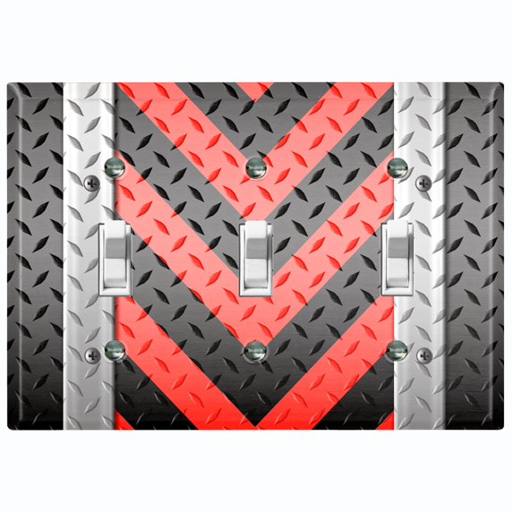Metal Light Switch Plate Cover Black Red Metal V Crosshatch MET024